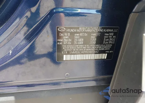 2019 Hyundai Santa Fe Sel Plus from USA, damaged, VIN 5NMS3CAD9KH072482